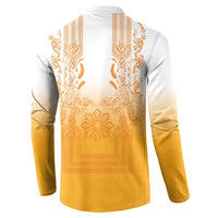 Philippines Barong Style Button Sweatshirt with Polynesian Art and Leaf Motif Yellow Color