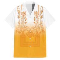 Philippines Barong Style Family Matching Puletasi and Hawaiian Shirt with Polynesian Art and Leaf Motif Yellow Color LT03 Dad's Shirt - Short Sleeve Yellow - Polynesian Pride