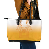 Philippines Barong Style Leather Tote Bag with Polynesian Art and Leaf Motif Yellow Color