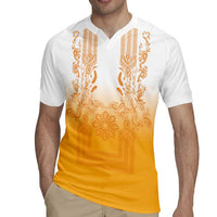 Philippines Barong Style Rugby Jersey with Polynesian Art and Leaf Motif Yellow Color
