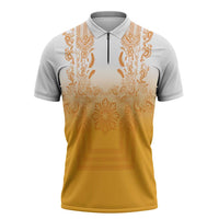 Philippines Barong Style Zipper Polo Shirt with Polynesian Art and Leaf Motif Yellow Color LT03 Yellow - Polynesian Pride