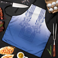 Philippines Barong Style Apron with Polynesian Art and Leaf Motif Blue Color