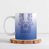 Philippines Barong Style Ceramic Mug with Polynesian Art and Leaf Motif Blue Color