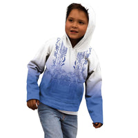 Philippines Barong Style Kid Hoodie with Polynesian Art and Leaf Motif Blue Color