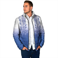 Philippines Barong Style Padded Jacket with Polynesian Art and Leaf Motif Blue Color