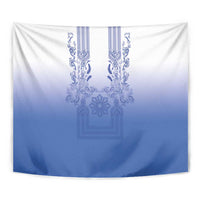 Philippines Barong Style Tapestry with Polynesian Art and Leaf Motif Blue Color