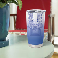 Philippines Barong Style Tumbler Cup with Polynesian Art and Leaf Motif Blue Color