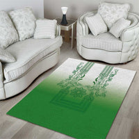 Philippines Barong Style Area Rug with Polynesian Art and Leaf Motif Green Color