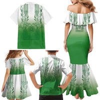Philippines Barong Style Family Matching Mermaid Dress and Hawaiian Shirt with Polynesian Art and Leaf Motif Green Color LT03 - Polynesian Pride
