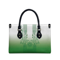 Philippines Barong Style Leather Bag with Polynesian Art and Leaf Motif Green Color