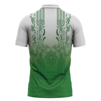 Philippines Barong Style Zipper Polo Shirt with Polynesian Art and Leaf Motif Green Color LT03 - Polynesian Pride