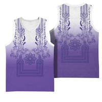 Philippines Barong Style Basketball Jersey with Polynesian Art and Leaf Motif Purple Color