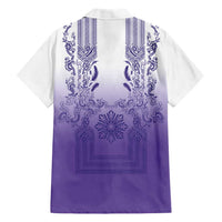 Philippines Barong Style Family Matching Off The Shoulder Long Sleeve Dress and Hawaiian Shirt with Polynesian Art and Leaf Motif Purple Color LT03 - Polynesian Pride