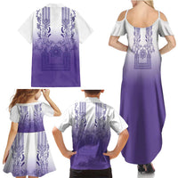 Philippines Barong Style Family Matching Summer Maxi Dress and Hawaiian Shirt with Polynesian Art and Leaf Motif Purple Color LT03 - Polynesian Pride