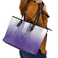 Philippines Barong Style Leather Tote Bag with Polynesian Art and Leaf Motif Purple Color