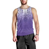 Philippines Barong Style Men Tank Top with Polynesian Art and Leaf Motif Purple Color