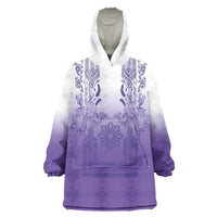 Philippines Barong Style Wearable Blanket Hoodie with Polynesian Art and Leaf Motif Purple Color LT03 One Size Purple - Polynesian Pride