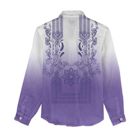 Philippines Barong Style Women Casual Shirt with Polynesian Art and Leaf Motif Purple Color LT03 - Polynesian Pride