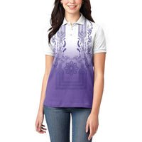 Philippines Barong Style Women Polo Shirt with Polynesian Art and Leaf Motif Purple Color LT03 - Polynesian Pride