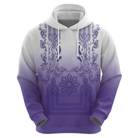 Philippines Barong Style Zip Hoodie with Polynesian Art and Leaf Motif Purple Color