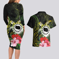 Kia Orana Cook Islands Couples Matching Long Sleeve Bodycon Dress and Hawaiian Shirt Turtle and Hibiscus Polynesian Pattern LT03 - Polynesian Pride
