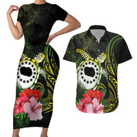 Kia Orana Cook Islands Couples Matching Short Sleeve Bodycon Dress and Hawaiian Shirt Turtle and Hibiscus Polynesian Pattern LT03 Yellow - Polynesian Pride