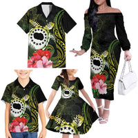 Kia Orana Cook Islands Family Matching Off The Shoulder Long Sleeve Dress and Hawaiian Shirt Turtle and Hibiscus Polynesian Pattern LT03 - Polynesian Pride