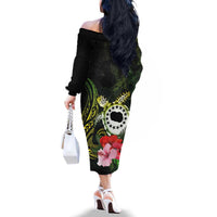Kia Orana Cook Islands Family Matching Off The Shoulder Long Sleeve Dress and Hawaiian Shirt Turtle and Hibiscus Polynesian Pattern LT03 - Polynesian Pride