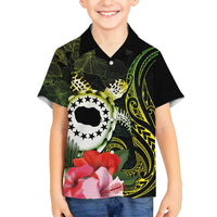 Kia Orana Cook Islands Family Matching Off Shoulder Maxi Dress and Hawaiian Shirt Turtle and Hibiscus Polynesian Pattern LT03 Son's Shirt Yellow - Polynesian Pride