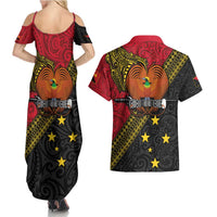 Papua New Guinea Goroka Show Couples Matching Summer Maxi Dress and Hawaiian Shirt Bird-of-paradise and Melanesian Tattoo Pattern LT03 - Polynesian Pride