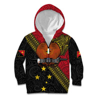 Papua New Guinea Goroka Show Kid Hoodie Bird-of-paradise and Melanesian Tattoo Pattern LT03 Zip Hoodie Red - Polynesian Pride