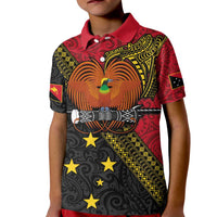 Papua New Guinea Goroka Show Kid Polo Shirt Bird-of-paradise and Melanesian Tattoo Pattern LT03 Kid Red - Polynesian Pride
