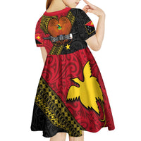 Papua New Guinea Goroka Show Kid Short Sleeve Dress Bird-of-paradise and Melanesian Tattoo Pattern LT03 - Polynesian Pride