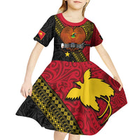 Papua New Guinea Goroka Show Kid Short Sleeve Dress Bird-of-paradise and Melanesian Tattoo Pattern LT03 - Polynesian Pride