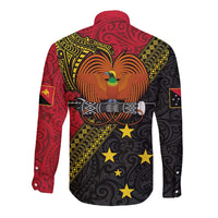 Papua New Guinea Goroka Show Long Sleeve Button Shirt Bird-of-paradise and Melanesian Tattoo Pattern LT03 - Polynesian Pride