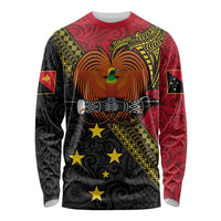 Papua New Guinea Goroka Show Long Sleeve Shirt Bird-of-paradise and Melanesian Tattoo Pattern LT03 Unisex Red - Polynesian Pride