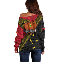 Papua New Guinea Goroka Show Off Shoulder Sweater Bird-of-paradise and Melanesian Tattoo Pattern LT03 - Polynesian Pride