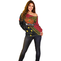 Papua New Guinea Goroka Show Off Shoulder Sweater Bird-of-paradise and Melanesian Tattoo Pattern LT03 - Polynesian Pride