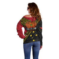 Papua New Guinea Goroka Show Off Shoulder Sweater Bird-of-paradise and Melanesian Tattoo Pattern LT03 - Polynesian Pride