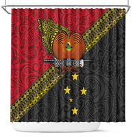 Papua New Guinea Goroka Show Shower Curtain Bird-of-paradise and Melanesian Tattoo Pattern LT03 Red - Polynesian Pride