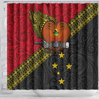 Papua New Guinea Goroka Show Shower Curtain Bird-of-paradise and Melanesian Tattoo Pattern LT03 - Polynesian Pride