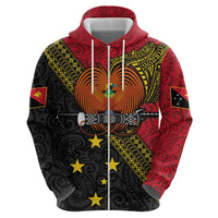 Papua New Guinea Goroka Show Zip Hoodie Bird-of-paradise and Melanesian Tattoo Pattern LT03 - Polynesian Pride