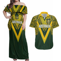 Australia Rugby Custom Couples Matching Off Shoulder Maxi Dress and Hawaiian Shirt Aboriginal Art Sporty Style LT03 Green - Polynesian Pride