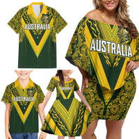 Australia Rugby Custom Family Matching Off Shoulder Short Dress and Hawaiian Shirt Aboriginal Art Sporty Style LT03 - Polynesian Pride