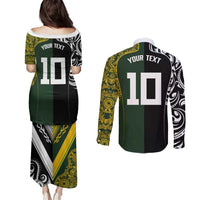 Aotearoa Australia Rugby Custom Couples Matching Puletasi and Long Sleeve Button Shirt Maori and Aboriginal Art Sporty Style - Polynesian Pride