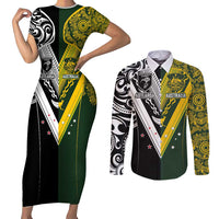 Aotearoa Australia Rugby Custom Couples Matching Short Sleeve Bodycon Dress and Long Sleeve Button Shirt Maori and Aboriginal Art Sporty Style - Polynesian Pride