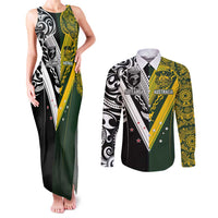 Aotearoa Australia Rugby Custom Couples Matching Tank Maxi Dress and Long Sleeve Button Shirt Maori and Aboriginal Art Sporty Style - Polynesian Pride