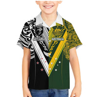 Aotearoa Australia Rugby Custom Family Matching Mermaid Dress and Hawaiian Shirt Maori and Aboriginal Art Sporty Style LT03 Son's Shirt Green - Polynesian Pride