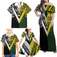 Aotearoa Australia Rugby Custom Family Matching Off Shoulder Maxi Dress and Hawaiian Shirt Maori and Aboriginal Art Sporty Style LT03 - Polynesian Pride