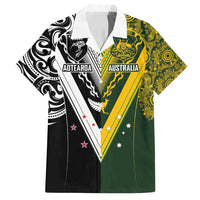 Aotearoa Australia Rugby Custom Family Matching Summer Maxi Dress and Hawaiian Shirt Maori and Aboriginal Art Sporty Style LT03 Dad's Shirt - Short Sleeve Green - Polynesian Pride